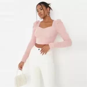 Missguided Milkmaid Ls Crop Top - Pink