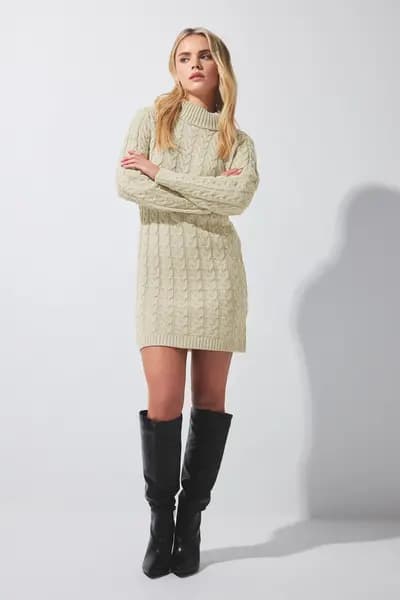 PixieGirl Petite Cable Knit Jumper Dress Cream