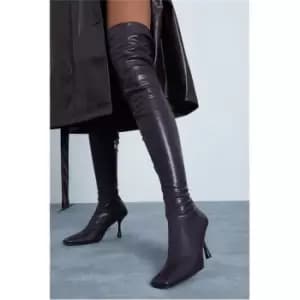 I Saw It First Plum Faux Leather Over The Knee Square Toe Boots - Purple