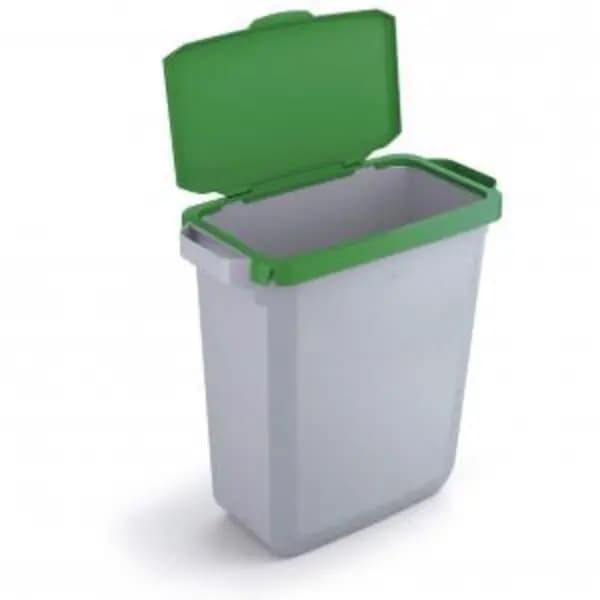 DURABIN Plastic Waste Bin 60 Litre Grey With Green Hinged Lid & EXR28419DR