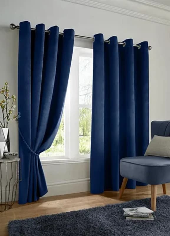 Alan Symonds Velvet Blackout Ring Top Eyelet Curtains Blackout Curtains 117x183cm Blue 39187718001