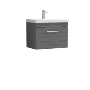 Nuie Athena 600 Wall Hung Single Drawer Vanity & Mid-edge Basin - Grey Woodgrain
