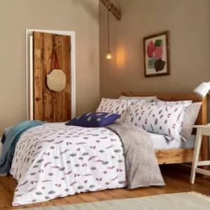 Joules Feathers Chalk 100% Cotton Percale Duvet Cover Set Chalky White