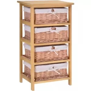 4 Drawer Wicker Basket Storage Shelf Unit Wooden Frame Home Natural - Homcom