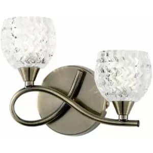 Loops - LED Twin Wall Light Twist Arm Antique Brass Glass Pattern Dimming Lamp Lighting