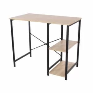 Loft Home Office study desk with side storage, oak effect top with Black metal legs