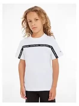 Calvin Klein Jeans Boys Logo Tape Short Sleeve T-Shirt - White, Size 10 Years