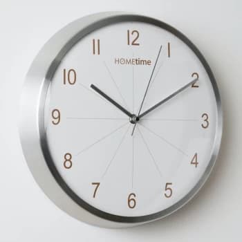 HOMETIME Silver Clock with White Face - 32.5cm