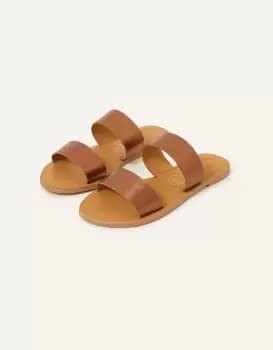 Accessorize Womens Two Strap Leather Wide Fit Sliders Bronze, Size: 36