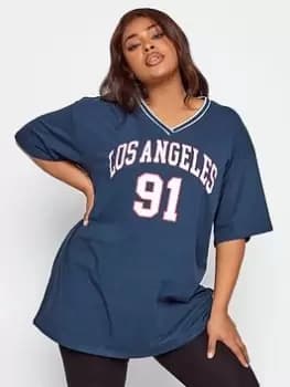 Yours Printed T-Shirt, Blue, Size 18, Women