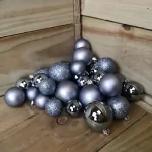 30pcs Assorted Shatterproof Baubles Christmas Decoration in Blue Stone