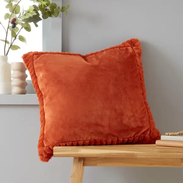 Catherine Lansfield 'Velvet and Faux Fur' 55x55cm Cushion Burnt Orange