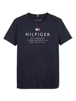 Tommy Hilfiger Boys TH Logo Short Sleeve T-Shirt - Desert Sky, Navy, Size 12 Years