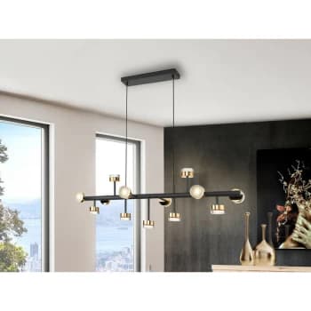 Schuller Lighting - Schuller Altais II - Dimmable Pendant Light Straight Bar, Matt Black, Gold, Remote Control