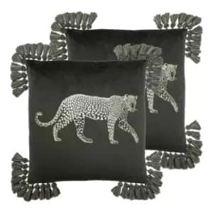 Paoletti Roscoe Twin Pack Polyester Filled Cushions Grey