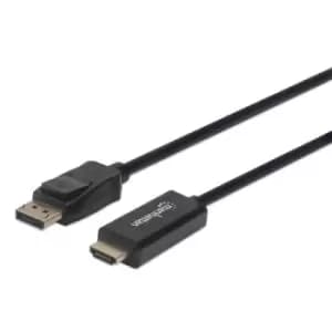 Manhattan DisplayPort 1.2 to HDMI Cable 4K@60Hz 1m Male to Male DP With Latch Black Not Bi-Directional Three Year Warranty Polybag