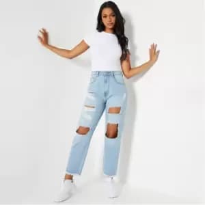 I Saw It First Distressed Hem Ripped Mom Jean - Blue