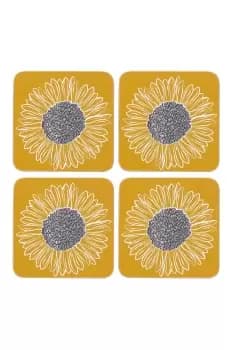 Coasters Drink Mat Set of 4 Artisan Flower Yellow and Grey