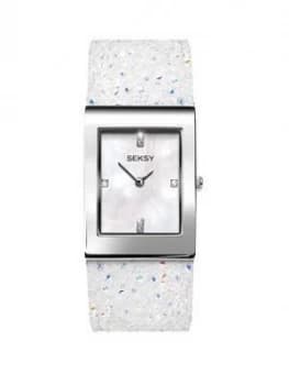 Seksy Seksy Rocks Mother Of Pearl Tank Dial White Rocks Strap Ladies Watch
