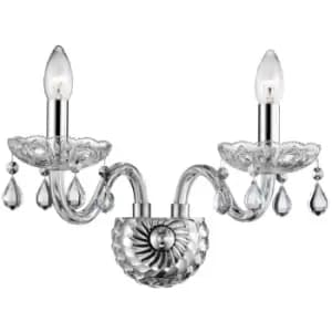 Netlighting Merano Chicago 2 Light Candle Wall Lamp Chrome Aluminium Glass, K9 C