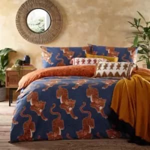 Furn. Tibetan Tiger Single Duvet Cover Set Cotton Blue