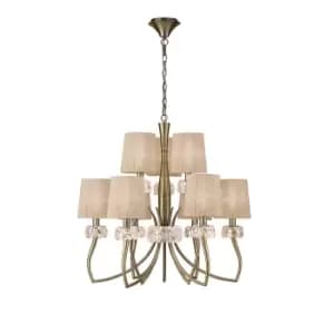 Loewe 2 Tier Pendant 6+3 Light E14, Antique Brass With Soft Bronze Shades