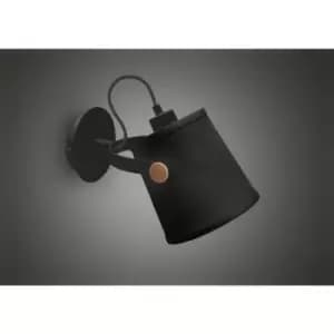 Nordica wall light with Black lampshade 1 E27 bulb, matt Black / beech with Black lampshade