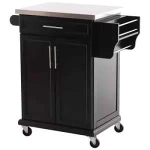 Homcom Kitchen Cart Storage Trolley With Drawer Towel Rail - Steel Black
