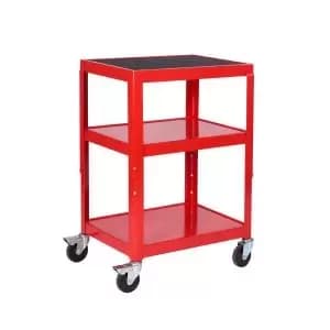 Adjustable Height Trolley 3 Shelf Swivel x2 Braked Castors Steel 150kg