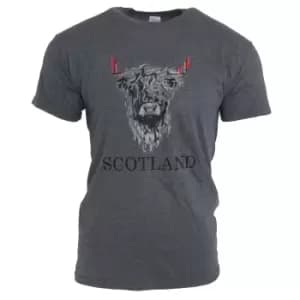 Unisex Short Sleeve Scotland Cow Print T-Shirt (S) (Dark Heather)