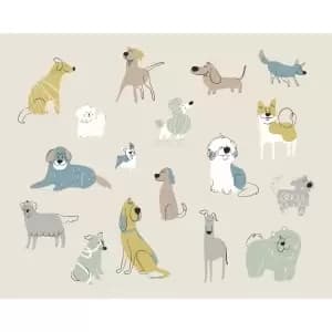 Origin Murals Happy Dogs Grey Wall Mural - 3 x 2.4m