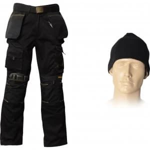Roughneck Mens Work Trousers Belt Beanie Kneepad Black 32 32