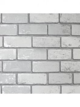 Arthouse Peel & Stick Metallic Brick White/Silver Paper