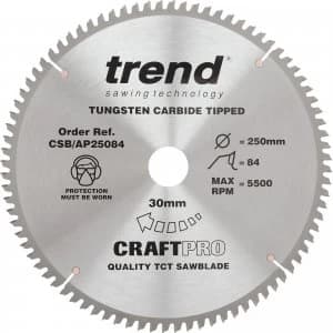 Trend CRAFTPRO Aluminium and Plastic Cutting Saw Blade 250mm 84T 30mm
