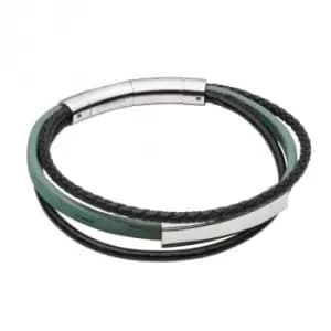 Multi Row Green Cork Black Leather Bracelet B5421