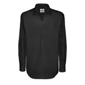 B&C Mens Sharp Twill Cotton Long Sleeve Shirt / Mens Shirts (XL) (Black)