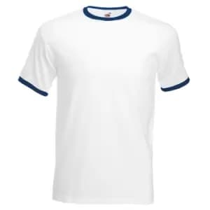 Fruit Of The Loom Mens Ringer Short Sleeve T-Shirt (3XL) (White/Navy)