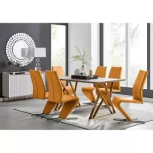 Furniture Box Taranto Oak Effect Dining Table and 6 Mustard Willow Chairs