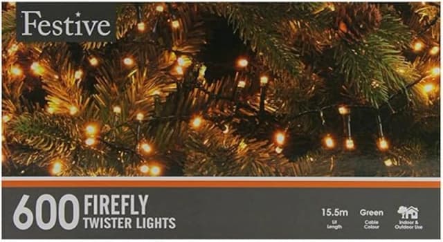 Festive 15.5m Indoor & Outdoor Flickering Christmas Tree Fairy Lights 600 Warm White LEDs