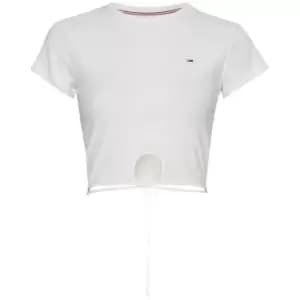 Tommy Jeans Crop Rib Front Knot Tee - White