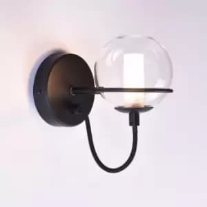 Harper living 1xG9 Up Wall Light with On/Off Switch, Matt Black Finish, Globe Shaped Glass Shade
