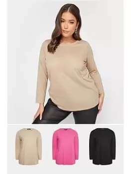 Yours Core Basic Ls Scoop Neck 3 Pack Black/hot Pink/neutral, Black, Size 18, Women
