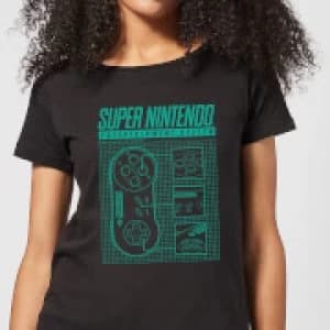 Nintendo Super Nintendo Entertainment System Blueprint Womens T-Shirt - Black