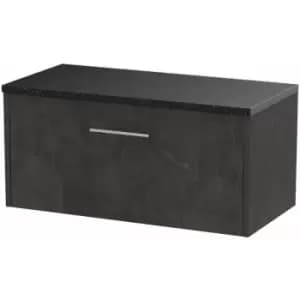 Juno Wall Hung 1-Drawer Vanity Unit with Sparkling Black Worktop 800mm Wide - Metallic Slate - Hudson Reed