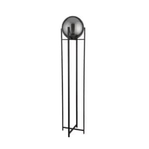 Amsterdam 1 Light Matt Black Floor Lamp Round Smokey Glass Shade