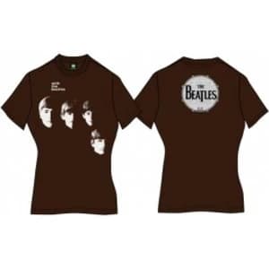 With The Beatles Ladies Brown Vintage Print TShirt: Large