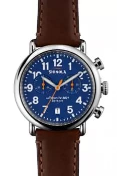 Mens Shinola Runwell Chrono 41mm Brown Leather Strap Watch S0110000117