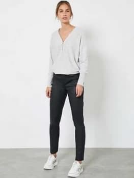 Mint Velvet Zip Front Cashmere Batwing Jumper - Silver