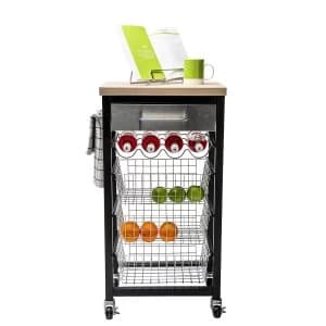 Hahn Sandon Black Kitchen Trolley with Wood Top