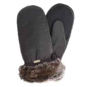 Barbour Womens Wax With Fur Trim Mittens Olive Olive Large